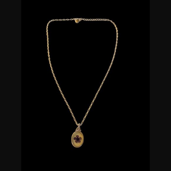 Sunstone Imports 14k Gold Plated Vintage Style Natural Pressed 1.5" Flower 20" - Picture 2 of 16